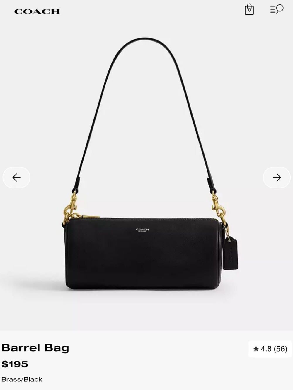 COACH Black Leather Barrel Shoulder Bag NWT